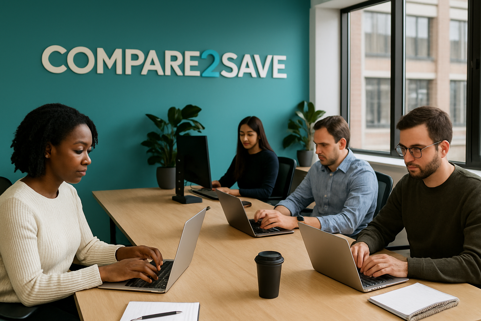 photographic Use a team busy working in the modern looking Compare2Save office dont have the manager at the back